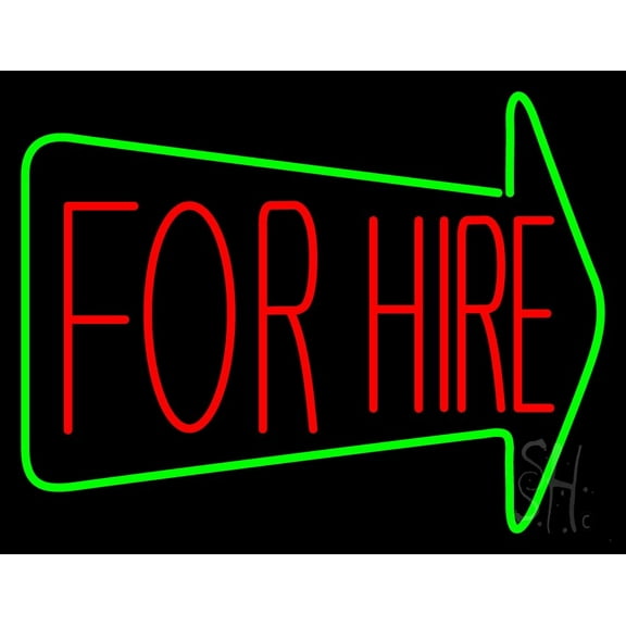For Hire With Arrow LED Neon Sign 15 x 19 - inches, Clear Edge Cut Acrylic Backing, with Dimmer - Bright and Premium built indoor LED Neon Sign for Bar decor.