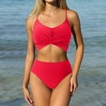 thumbnail image 2 of MIXUE Swim Suits for Women Solid Color Bikini Sets for Women Two Piece High Waisted Ruched Summer Swimwears Beachwear,Red,M, 2 of 5
