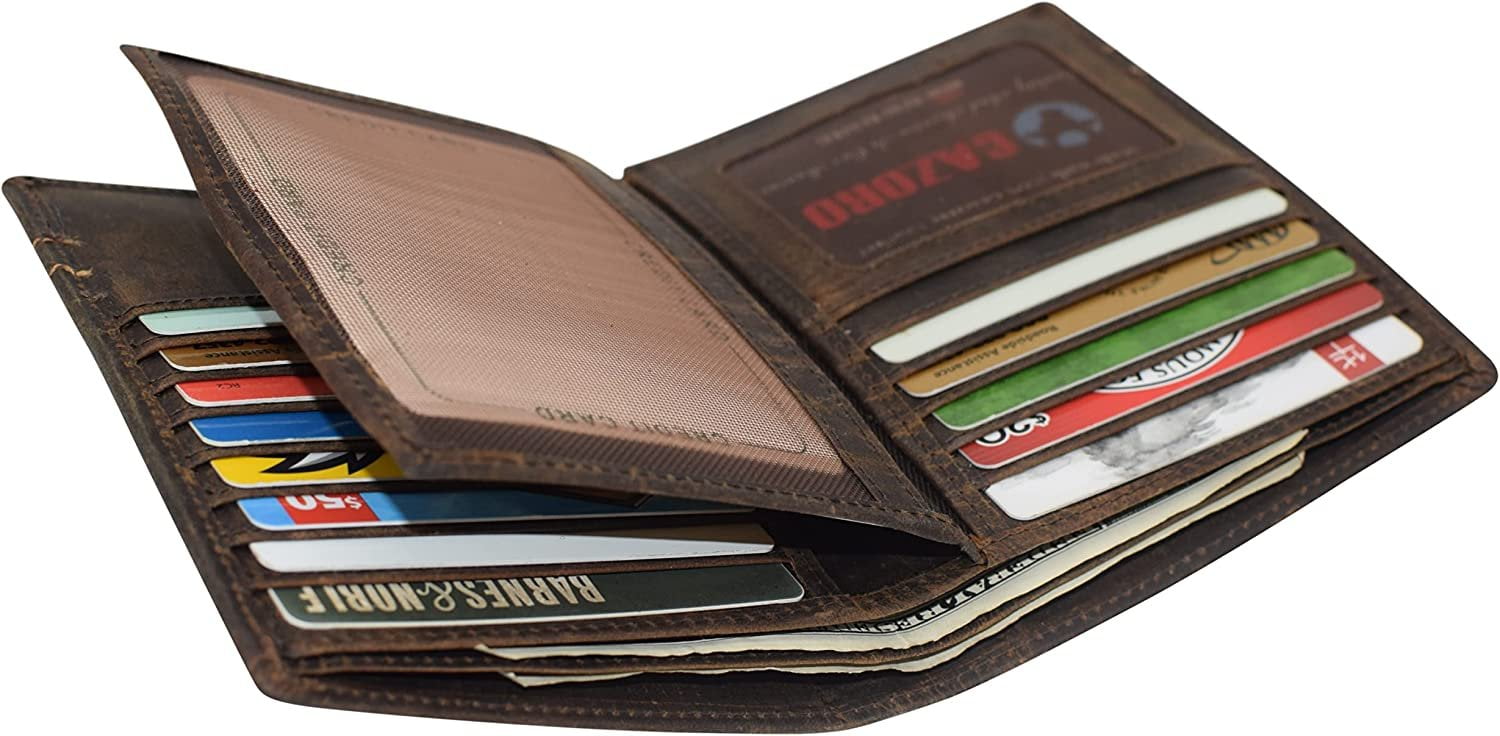 CAZORO Men's Hipster Bifold RFID Blocking Vintage Leather Multi-Card ID Holder European Wallet for Men Brown Logo