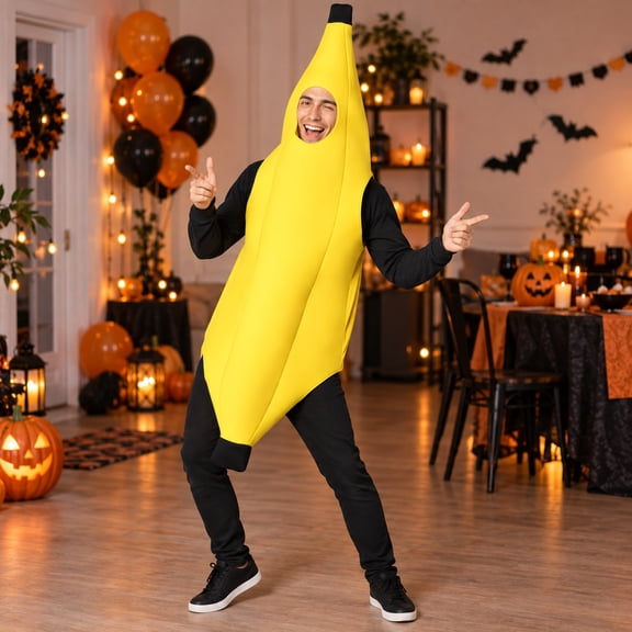 Adult Banana Costume for Halloween Party Funny Fruit Full Body Outfit
