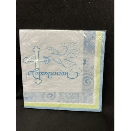 Faithful Dove Religious Party Luncheon Napkins - BLUE - COMMUNION