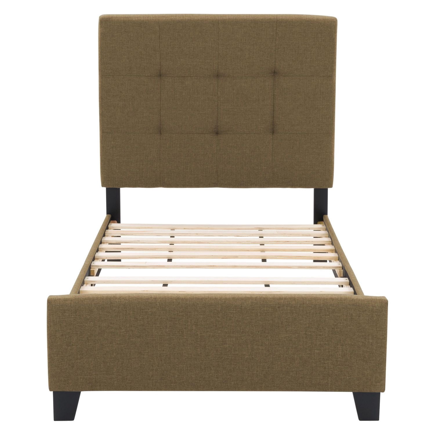 Lit plateforme capitonné en tissu CorLiving Ellery pour adulte, avec tête de lit capitonnée et lattes, brun argile