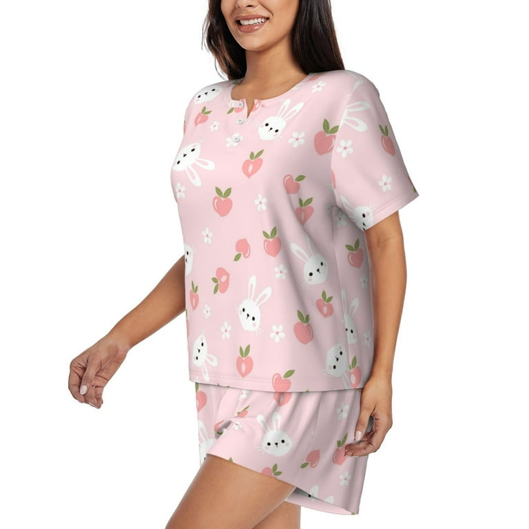 Rocae Rabbit And Peach for Two Piece Sleepwear Pajamas Sets for Women Soft Short Sleeved Pjs with Lounge Shorts X Large Walmart