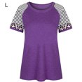 thumbnail image 1 of Camiseta de mujer con estampado de rayas, manga corta, blusa con cuello redondo, morado, L Vogacara AP001776-18, 1 of 7