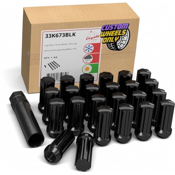 24 Pcs 14mm 2.0 14x2.0 Thread 1.90" Long Spline Lug Nuts Black Truck 7 Spline Fits 2003-14 Ford Expedition Lincoln Navigator 2004-14 F150