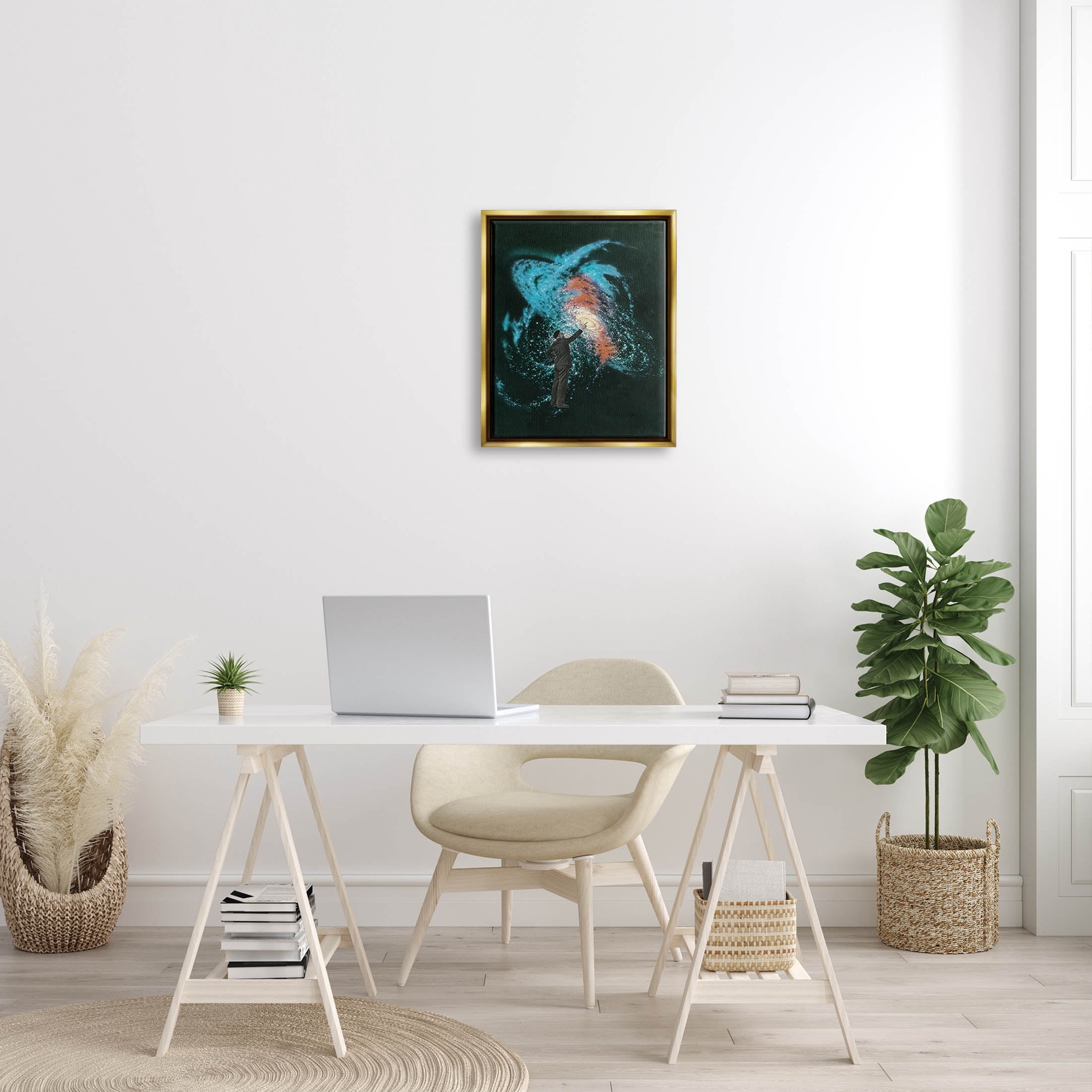 Stupell Industries Vivid Nebula Collage Surreal Person Graphic Art Metallic Gold Floating Framed Canvas Print Wall Art, Design by Matheus Lopes Castro