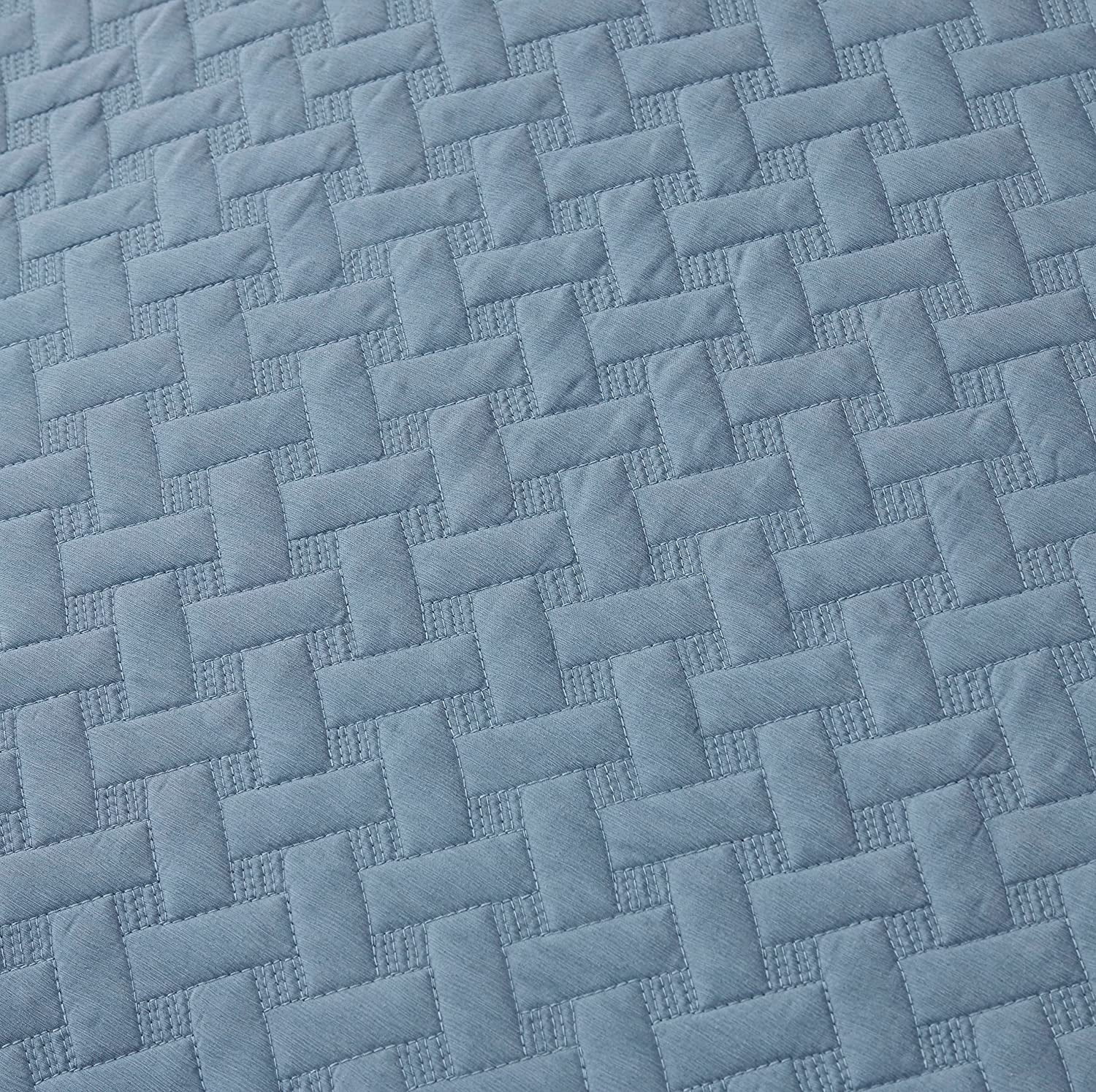 Chezmoi Collection Randall 3-Piece Soft Cooling Bamboo Fiber Quilt Bedspread Basketweave Quilted Coverlet Set (King, Blue)