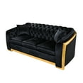 thumbnail image 3 of Velvet Luxury Chesterfield Sofa Set, 84 Inches Tufted 3 Seat Couch with Gold Stainless for Living Room, Black Fabric 00016, 3 of 9
