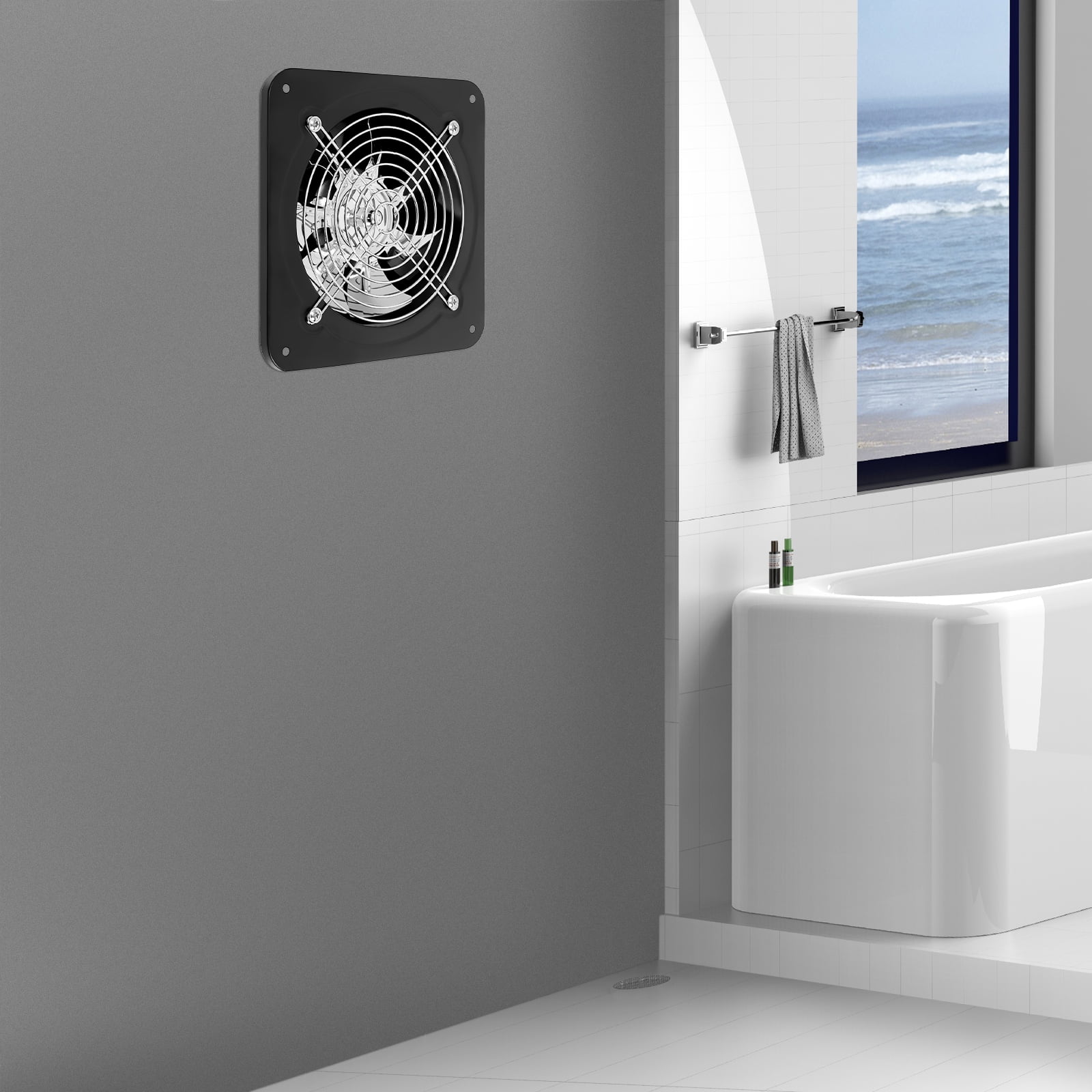 40W High-Power Exhaust Fan for Kitchen & Bathroom, 6" Window/Wall Mounted Ventilation Fan with 2600RPM Copper Motor, Low-Noise Air Extractor with 7 Blades