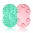 thumbnail image 1 of Vasterqua - 2 alfombrillas de limpieza para brochas de maquillaje, limpiador de brochas de maquillaje de silicona con ventosas traseras (verde y rosa), 1 of 5