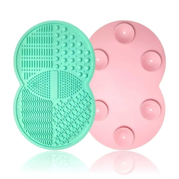 Vasterqua - 2 alfombrillas de limpieza para brochas de maquillaje, limpiador de brochas de maquillaje de silicona con ventosas traseras (verde y rosa)