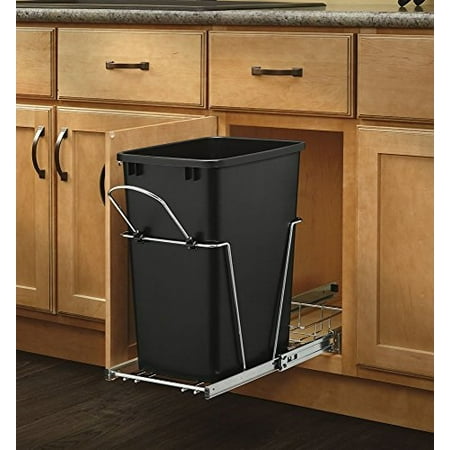 Rev-A-Shelf RV-12KD-18C S - Single 35 Qt. Pull-Out Black and Chrome Waste Container with Rear