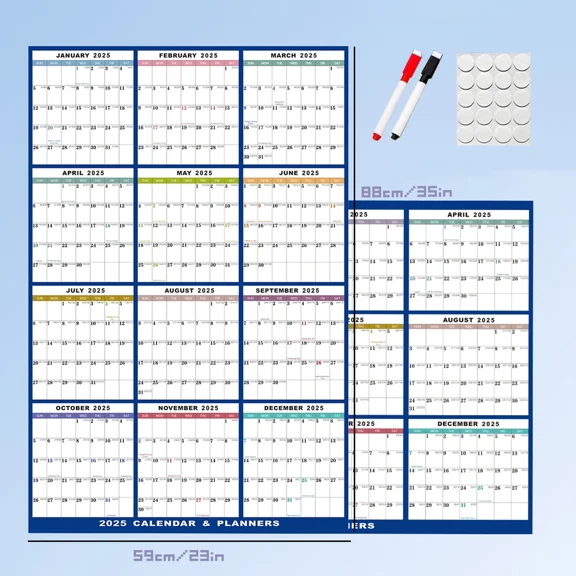 1X Dry Erase Calendar 2025 Yearly Planner Folding 12 Month Yearly Wall Calendar