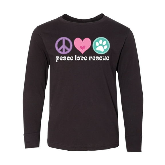 Inktastic Rescue Dogs Peace Love Rescue Pet Gift Long Sleeve Youth T-Shirt