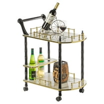 Serving Bar Cart Tea Trolley, 2 Tier Shelves on Rolling Wheels, Mobile Liquor Bar for Wine Beverage Drink Dinner Party, Utility Kitchen Storage Island Coffee Cabinet for Dining Living Room, Wood White