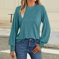 thumbnail image 2 of Women's Trendy Long Sleeve Tops with Pleats Solid Color Elastic Ruffled Cuffs Long Sleeve Casual T-shirts Loose (2XL, Army Green), 2 of 6