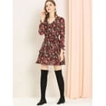 thumbnail image 3 of Unique Bargains Robe à Manches Longues Élastique à Ourlet Volanté avec Ceinture pour Femmes, 3 of 7