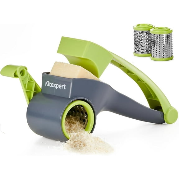 Cheese Grater with Handle, KITEXPERT Parmesan Cheese Grater, Handheld Rotary Cheese Grater, Olive Garden Cheese Grater with 2 Stainless Steel Drums for Hard Cheese, Chocolate, Nuts