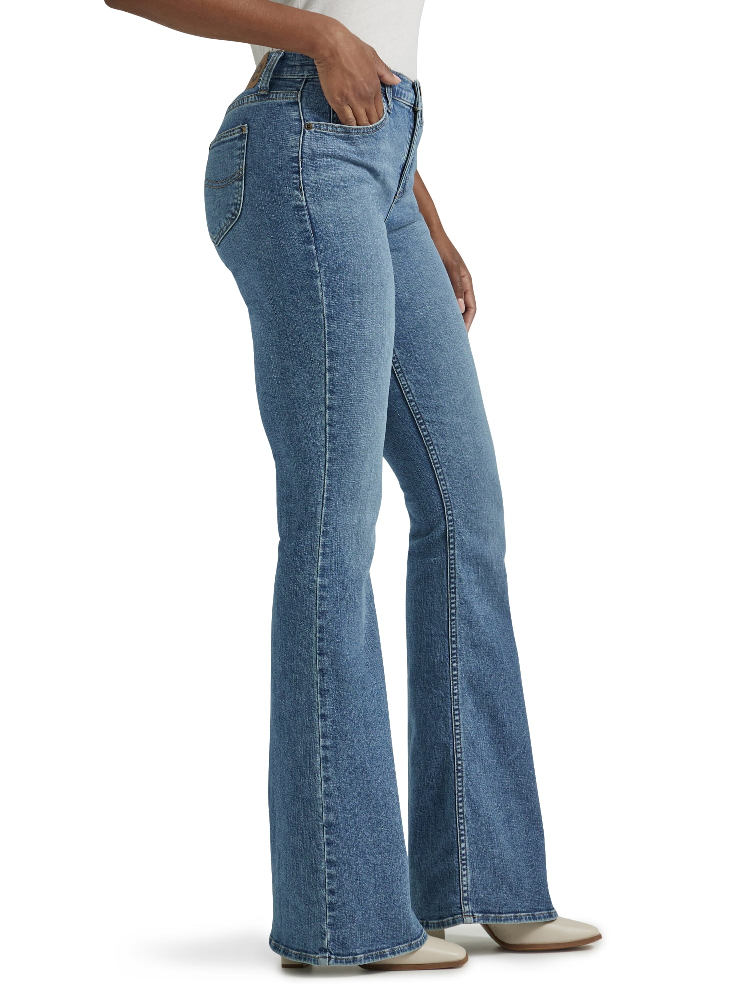 Lee Women's Legendary Mid Rise Flare Jean, Blurred Darks, 10 Short at   Women's Jeans store