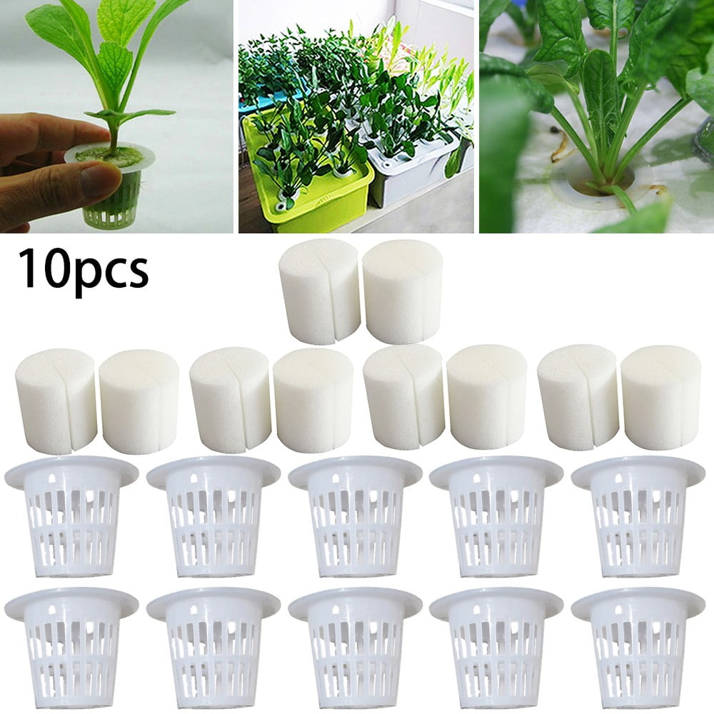Mesh Pot Net Cup Basket Hydroponic Aeroponic Plant Grow Clone 50Pcs With Sponge 