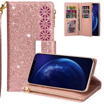 iPhone 8 Plus Case, iPhone 7 Plus Case, Allytech Bling PU Leather Folio Flip Kickstand Cards Slots Shockproof Magnetic Closure Wallet Case Cover for Apple iPhone 8 Plus/ iPhone 7 Plus, Rosegold