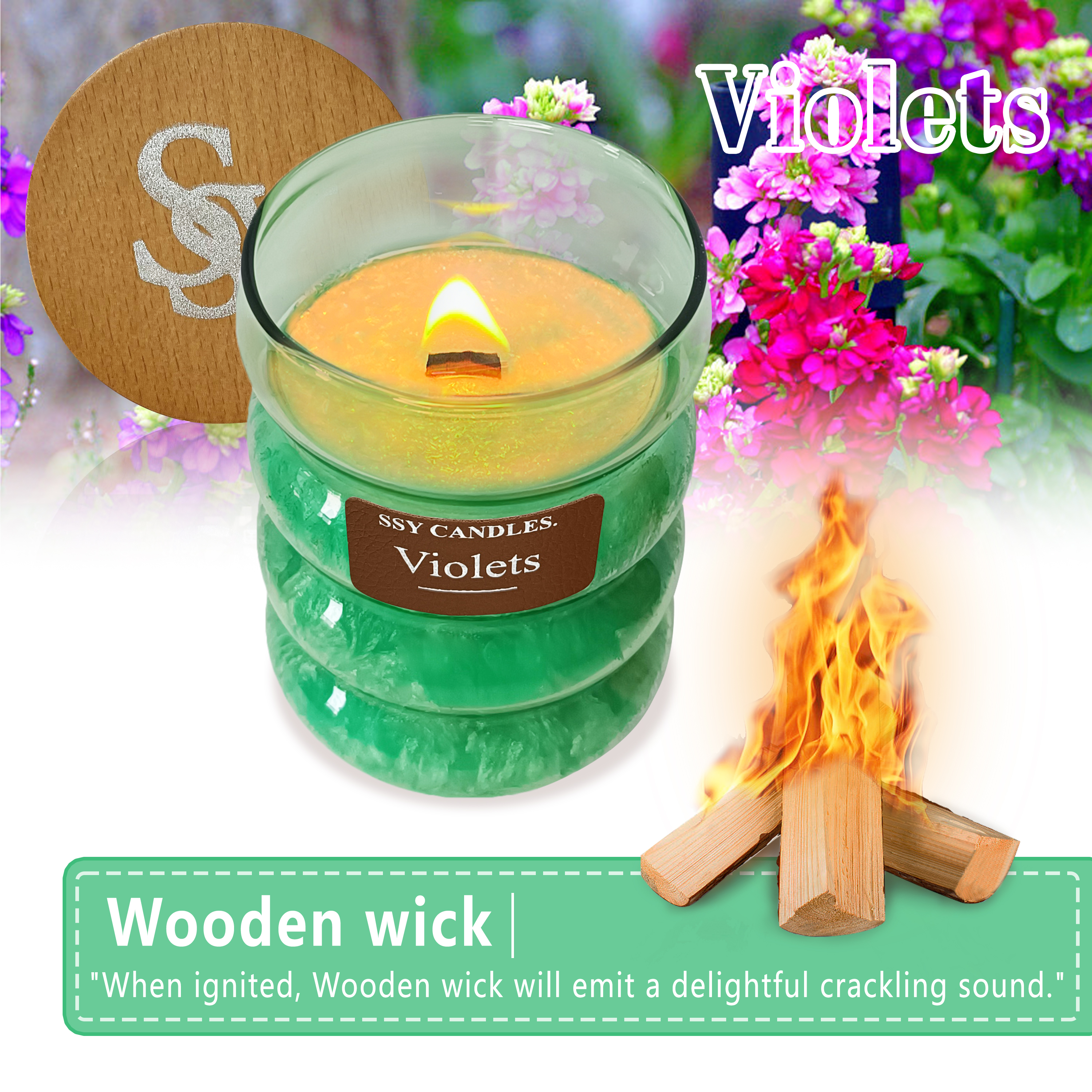 Violet Scented Home Candles - Jar Candles 8.4 oz - Wooden Wick Candles - Candles Gifts for Women - Aromatherapy Candles