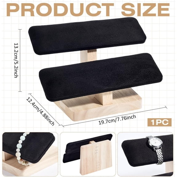 Wood Watch Display Stand 7.76x4.88x5.2inch 2 Tiers Velvet Bracelet Display Stands with Wooden Base Rectangle Bracelet Organizer Holder Watch Display Tower for Home Retail Display Black