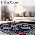 thumbnail image 2 of ODIKA 5'x7' Machine Washable Non-Slip Area Rug, Merry Snowflake Burst with Cardinal Birds Festive Season Floor Covering High Traffic Rug with Pad, Black, 630310, 2 of 8