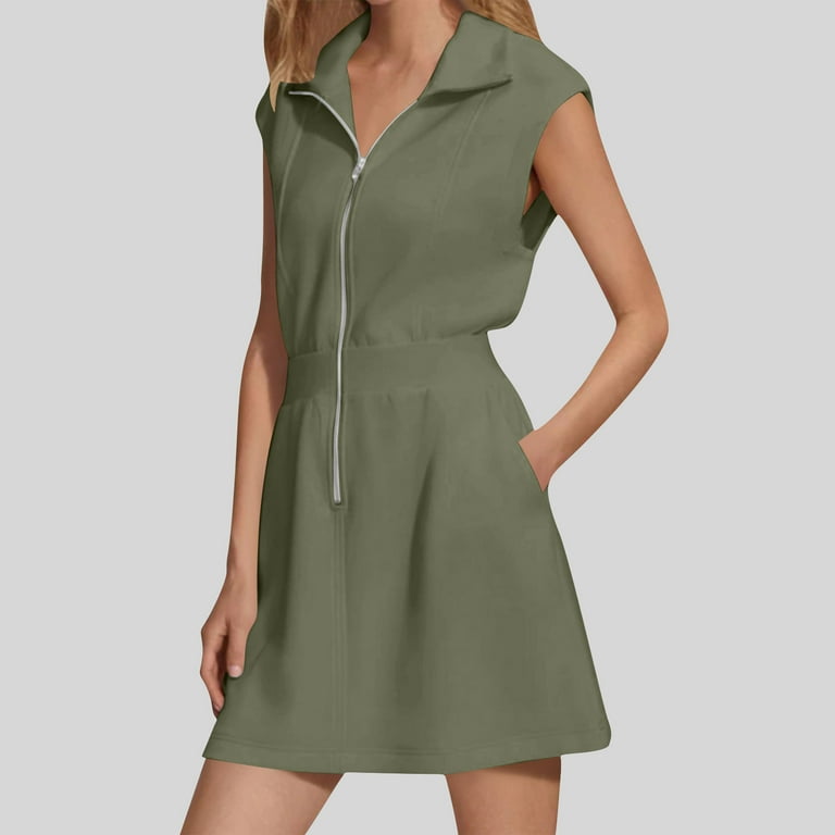 Htigea Women's Tank Dress Collared Sleeveless Mini Dress Zipper Elastic Waist Summer Pocket Dresses Army Green,M - Walmart.com Htigea Women's Tank Dress Collared Sleeveless Mini Dress Zipper Elastic Waist Summer Pocket Dresses Army Green,M - Walmart.com
