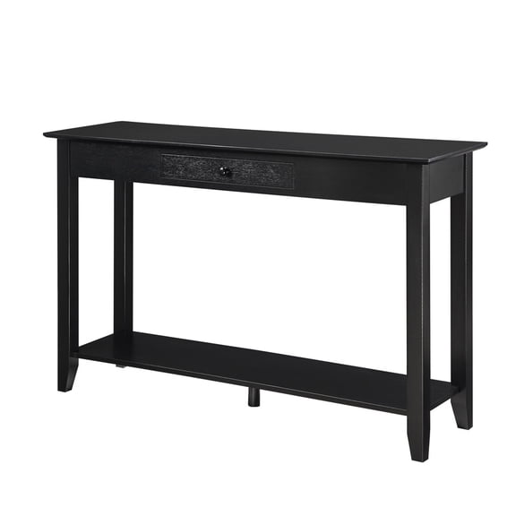 Convenience Concepts American Heritage 1 Drawer Console Table with Shelf, Black Pine Wood Finish