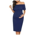thumbnail image 1 of Bwiyojiz Mode Tailles P-TG Robe de Maternité Sans Manches à Volants à une Épaule pour Femmes Enceintes avec Bords Longueur Genou, Bleu, 1 of 8