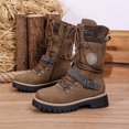 thumbnail image 4 of Women's Casual Mid Calf Boots, Retro Splice Knit Belt Buckle Lace Up Platform Design with Breathable Lining, Trendy Boots for Daily Party Gift, 4 of 8