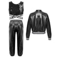 thumbnail image 2 of iixpin Kids Girls Sequins Jacket Crop Top and Harem Pants Set Hip Hop Street Dance Outfits Modern Dancewear Black 6, 2 of 4