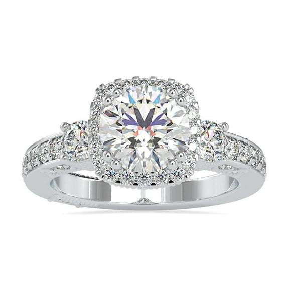 Kiva Jewel 1.6 Ct Lab Created Diamond Halo Engagement Ring - Stunning Round Cut in 14K White Gold Over Ring - Prong Setting - Perfect for Proposals and Anniversaries - Elegant Gift for Women