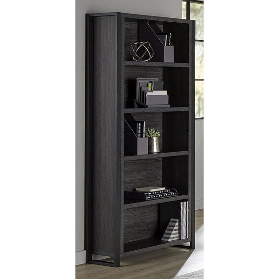 Realspace® DeJori 70"H 5-Shelf Bookcase, Charcoal