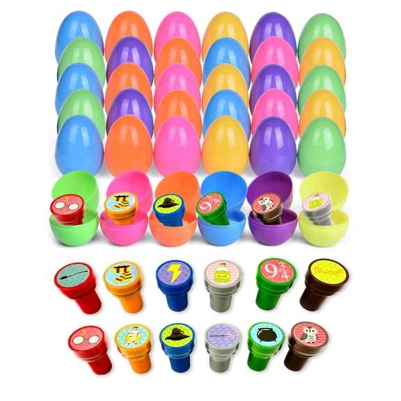 Tinymills 36 Pack Easter Eggs with Wizard Stamps for Kids, Easter, Goodie Bags Stuffer, Church