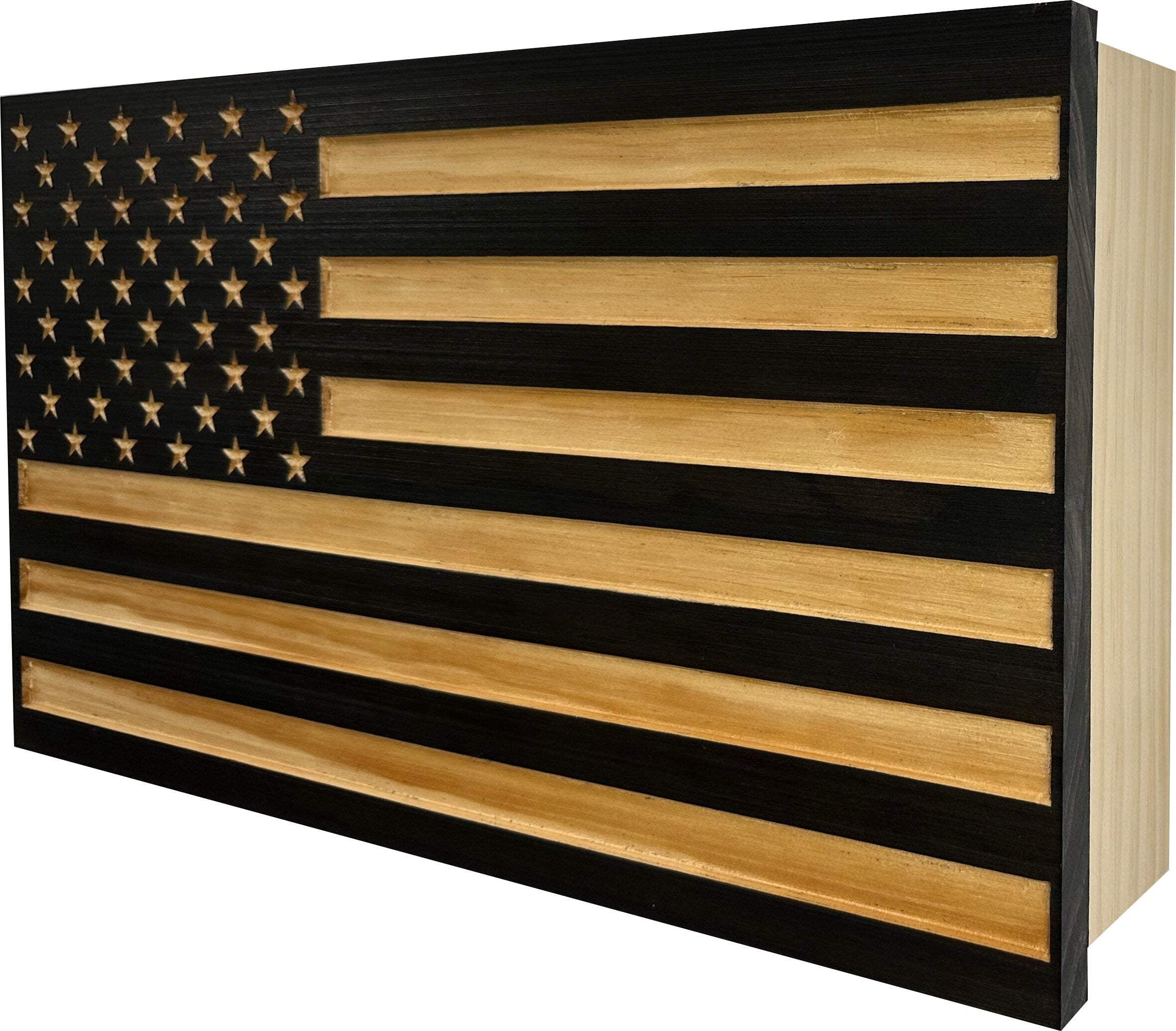 Bellewood Designs Carved American Flag Gun Safe Wall Decor - Securely Store Your Firearm In Plain Sight