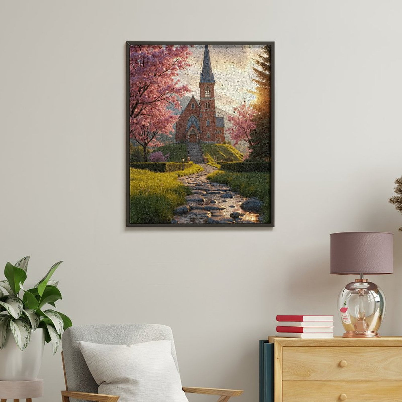 Paint By Numbers Kit for Adults Beginner - DIY Sunset Brick Chapel Pathway Canvas Painting Kits for Adults, Frameless Paint By Number for Adults for Home Wall Decor 16x20 Inch