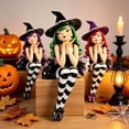 thumbnail image 2 of Red Hair Shelf Sitting Witch Figurine with Black Cat,1PCS Gothic Resin Edge Sitting Witch Statue with Witch Hat,12" Spooky Fall Halloween Decor for Tabletop& Bookshelf, 2 of 6