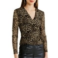 thumbnail image 1 of Unique Bargains Haut à Manches Longues Col en V Extensible Ajusté pour Femmes Fête Club Léopard Marron-Léopard S, 1 of 6