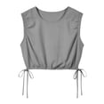 thumbnail image 6 of Womens Tank Tops, Crew Neck Sleeveless Cropped Shirts with Drawstring Hem, Solid Stylish Blouse, Spring Summer Street Wear | VerBelle,Gray XL, 6 of 7
