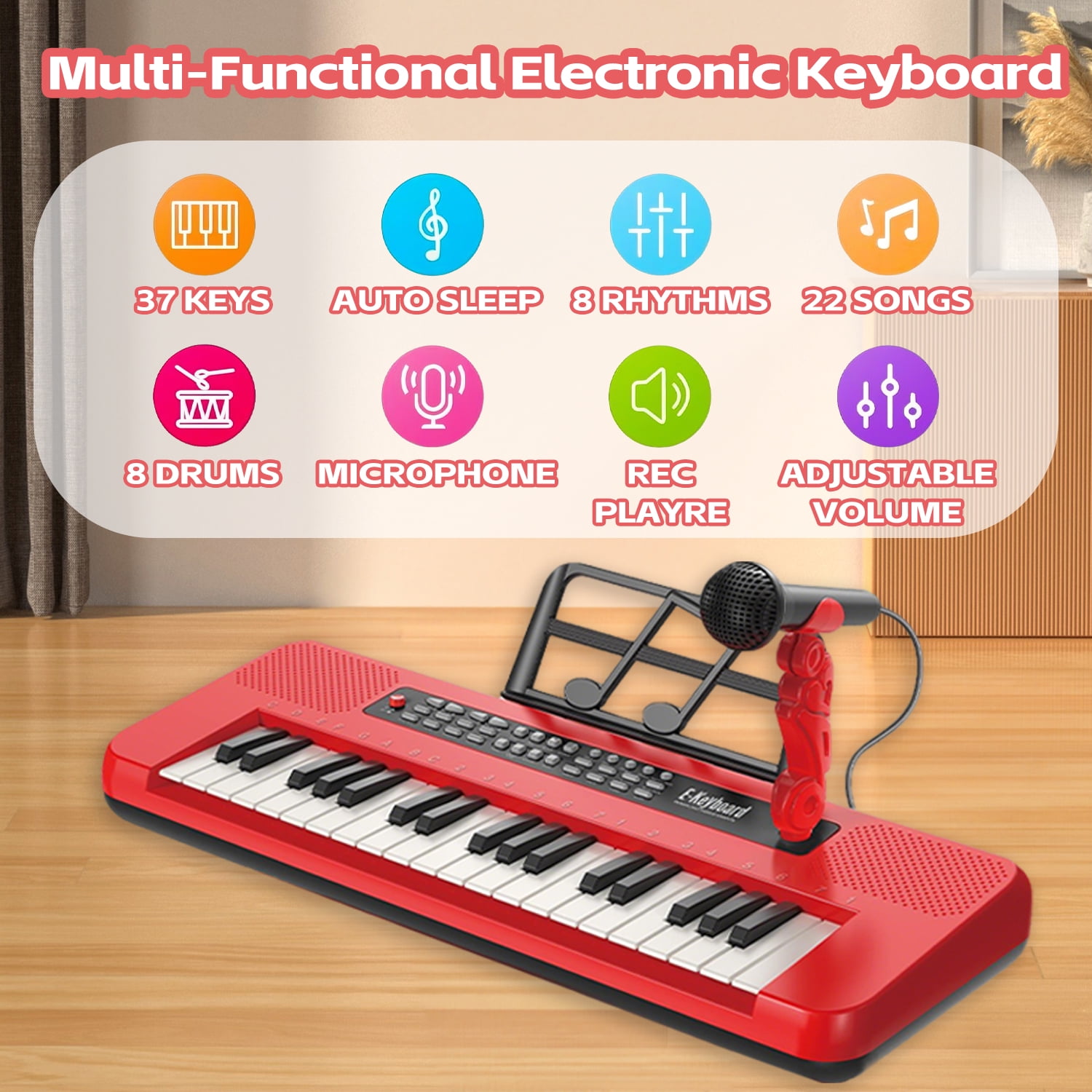 LINXUXIE Keyboard Piano Toys for Kids, 37 Keys Musical Instruments for Baby with Microphone, Toddlers Birthday Gifts for 3 4 5 6 7 8 Year Old
