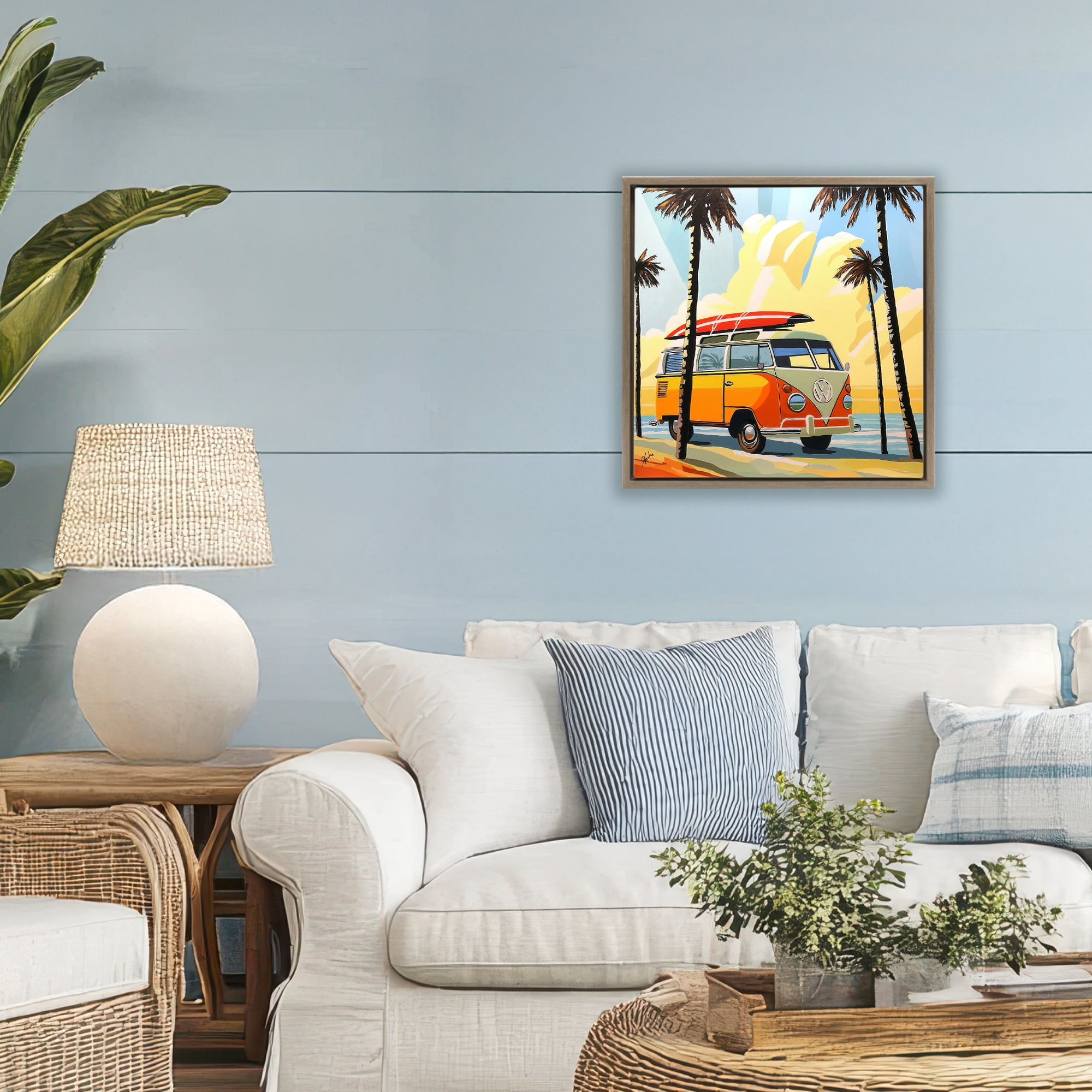 Stupell Industries Road Trip Beach Van Brown Framed Floater Canvas Wall Art, design by John Jaster