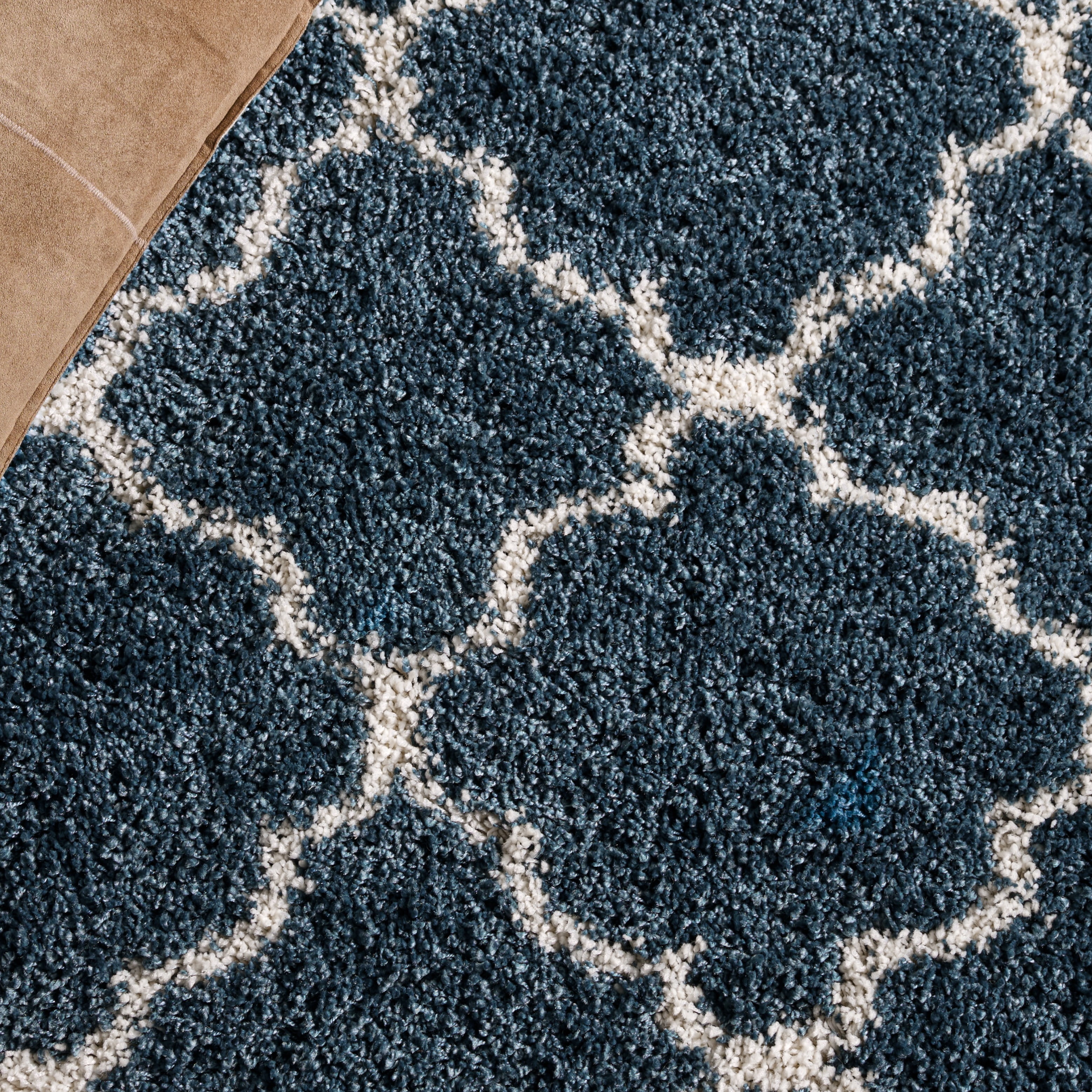 Safavieh Hudson Jaye Geometric Shag Area Rug, Slate Blue/Ivory, 4' x 4' Round