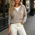 thumbnail image 4 of Lnmiateer Women Fall Winter Henley Neck Sweater 2 in 1 Collared Button Crew Neck Long Sleeve Loose Tunic Tops Office Business Casual Going Out Outfit, 4 of 5