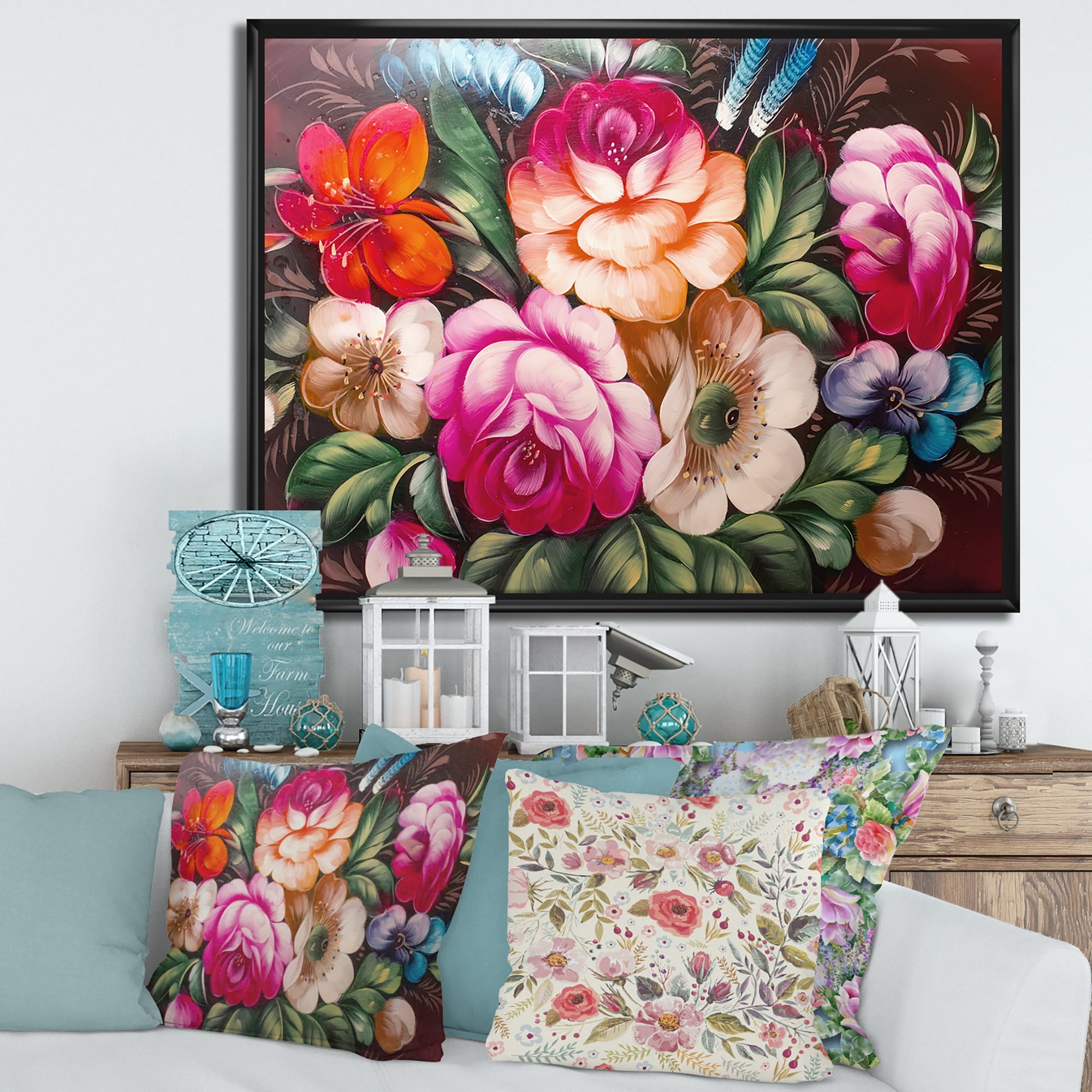 Designart 'Vintage VIbrant Yellow and Red Flower Still Life III' Traditional Framed Canvas Wall Art Print