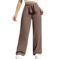 thumbnail image 2 of PEXLYCLU Womens Pants Trendy, Palazzo Pants for Women Dressy, Palazzo Pants for Women, Wide Leg Pants for Women High Waisted Palazzo Pants Work Casual Flowy Tie Knot Trousers With Pockets, Coffee L, 2 of 6