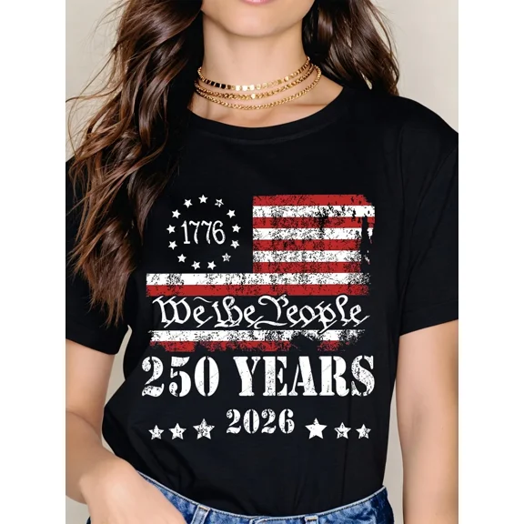 Retro We the People 1776 T-Shirt - 250 Years 2026 USA Patriotic Flag Graphic Tee - Vintage American Independence Day Apparel for Men and Women