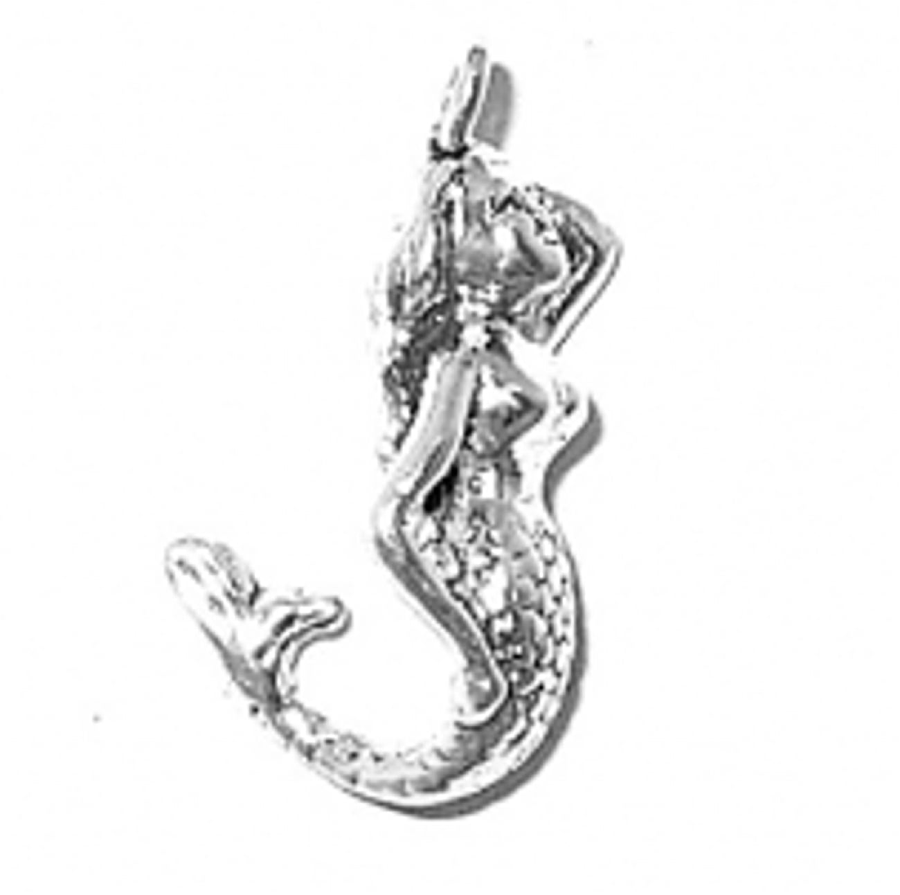 Sterling Silver 3D Mermaid Charm With Long Wavy Hair 