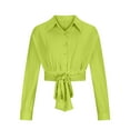 thumbnail image 6 of BLVB Womens Button down Shirts Tie Lapel Long Sleeve Crop Tops Trendy Spring Fall Going out Blouse, 6 of 8
